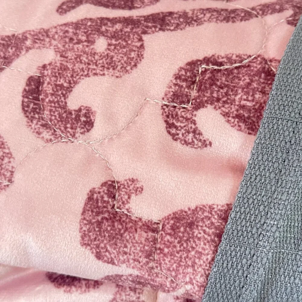 New Martha Stewart Quilted Throw Blanket Pink Burgundy Damask Velvet Macy's